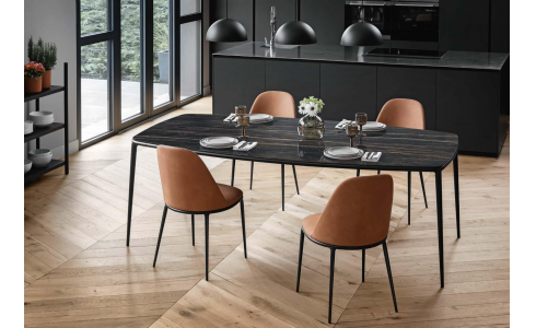 Lea modern étkezőasztal neves olasz designer terméke, ami kizárólag fix verzióban kétféle méretben rendelhető. A vékony lábak és a keret fém, az asztallap (barell shaped) fa vagy kerámia.