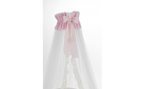 Ariel baldachin rendelhető rózsaszín dekor anyaggal díszítve, remekül illik egy kislány szobába.