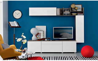Led Living 2, elemekből variálható modern nappali, matt vagy magasfényű frontokkal kombinálva.