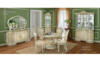 Leonardo magasfényű, dúsan díszített klasszikus étkező bútorcsalád, melynek elemei  megrendelhetőek a Lineaflex Olasz Bútoráruházban.