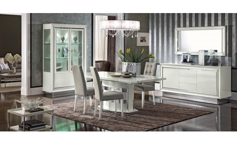 Prémium kategóriás magasfényű fehér nappali-étkező bútorcsalád, melynek elemei külön-külön rendelhetőek.