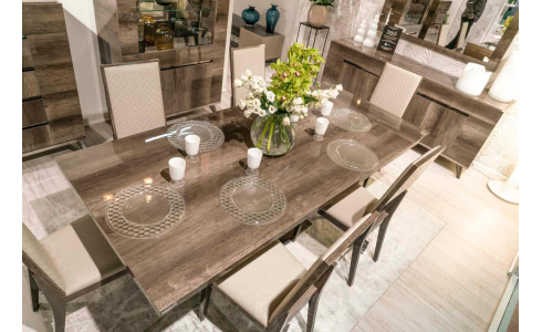 Elegáns, magasfényű vintage tölgy színű modern étkező bútor család. 100% Italy.