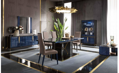 Oceanum magasfényű kobalkék étkező arannyal és feketével kombinált. Végtelenül elegáns, a legújabb trendeknek megfelel. 320 cm óriási asztallal is rendelhető.