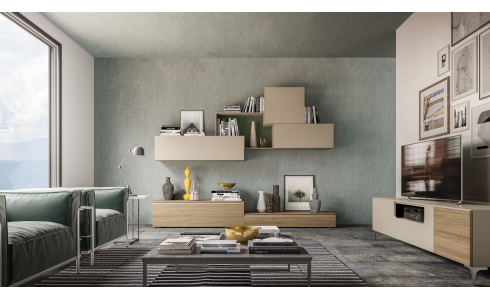 Modern elemes nappali szekrénysor az olasz Orme bútorgyár legújabb Light kollekciójának elemeiből összeállítva. Megrendelhető a Lineaflex Olasz Bútoráruházban.